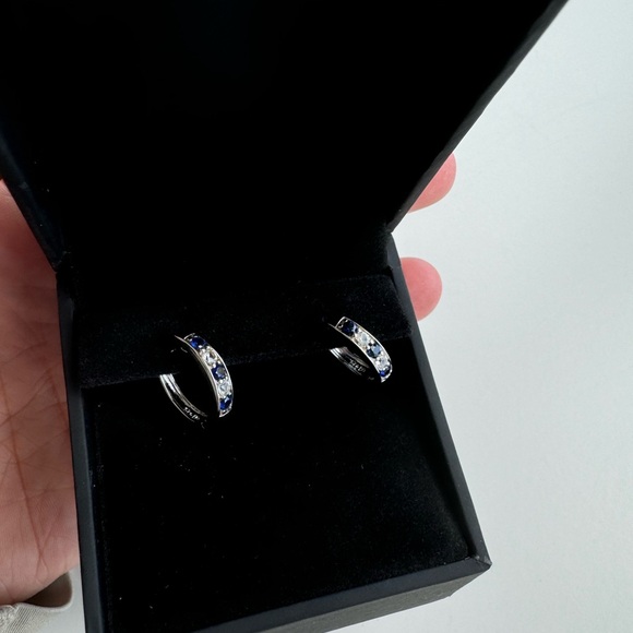 Kay Jewelers Sapphire Silver Hoop Earrings - Picture 5 of 6